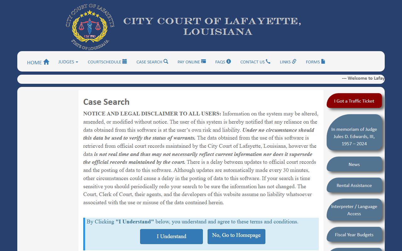 Lafayette Parish court dockets City Court case search