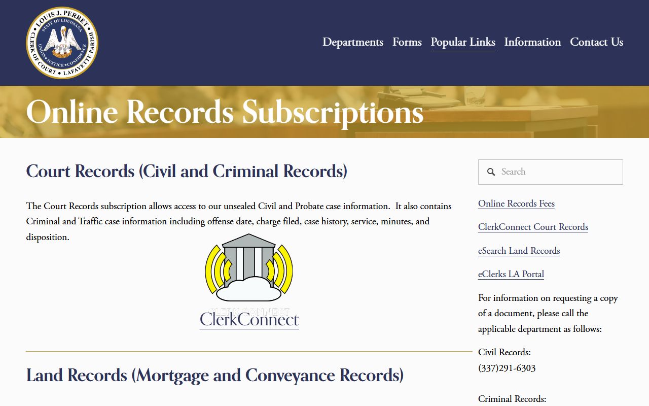 Lafayette Parish court records Clerk online records page