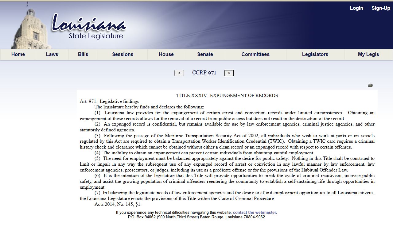 Lafayette Parish criminal court records Louisiana expungement law