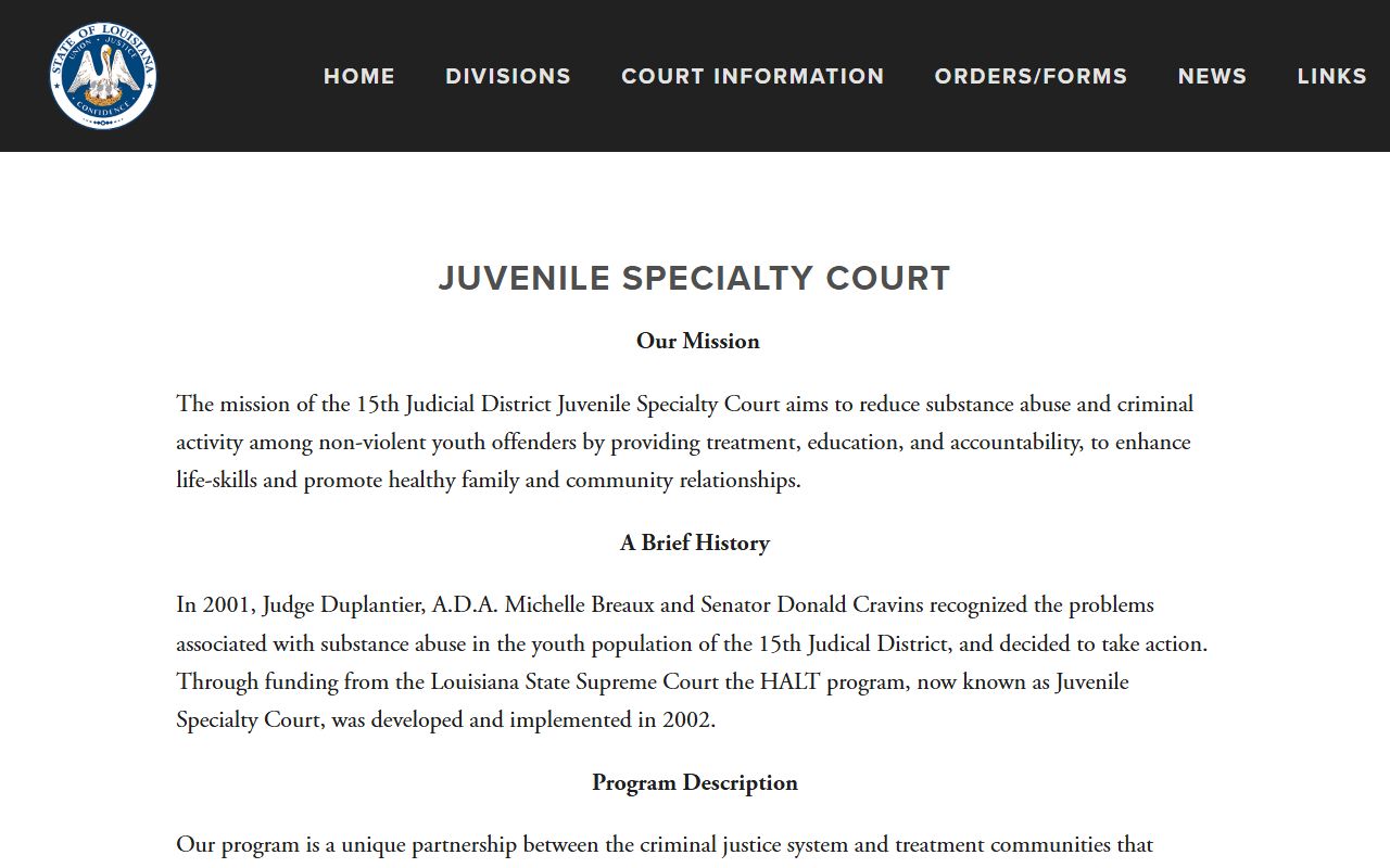 Lafayette Parish District Court Juvenile Specialty Court records