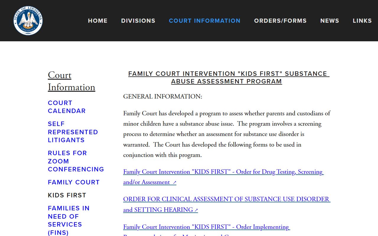 Lafayette Parish District Court Kids First family intervention records