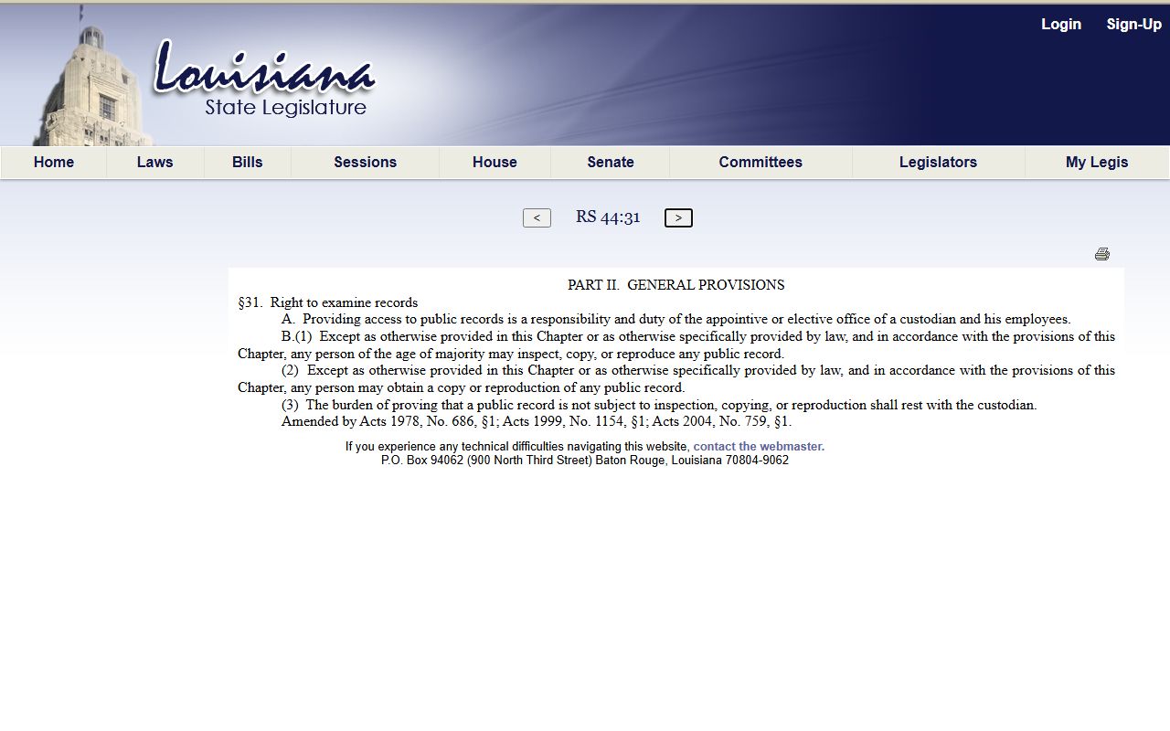 Lafayette Parish court records Louisiana Public Records Act inspection statute