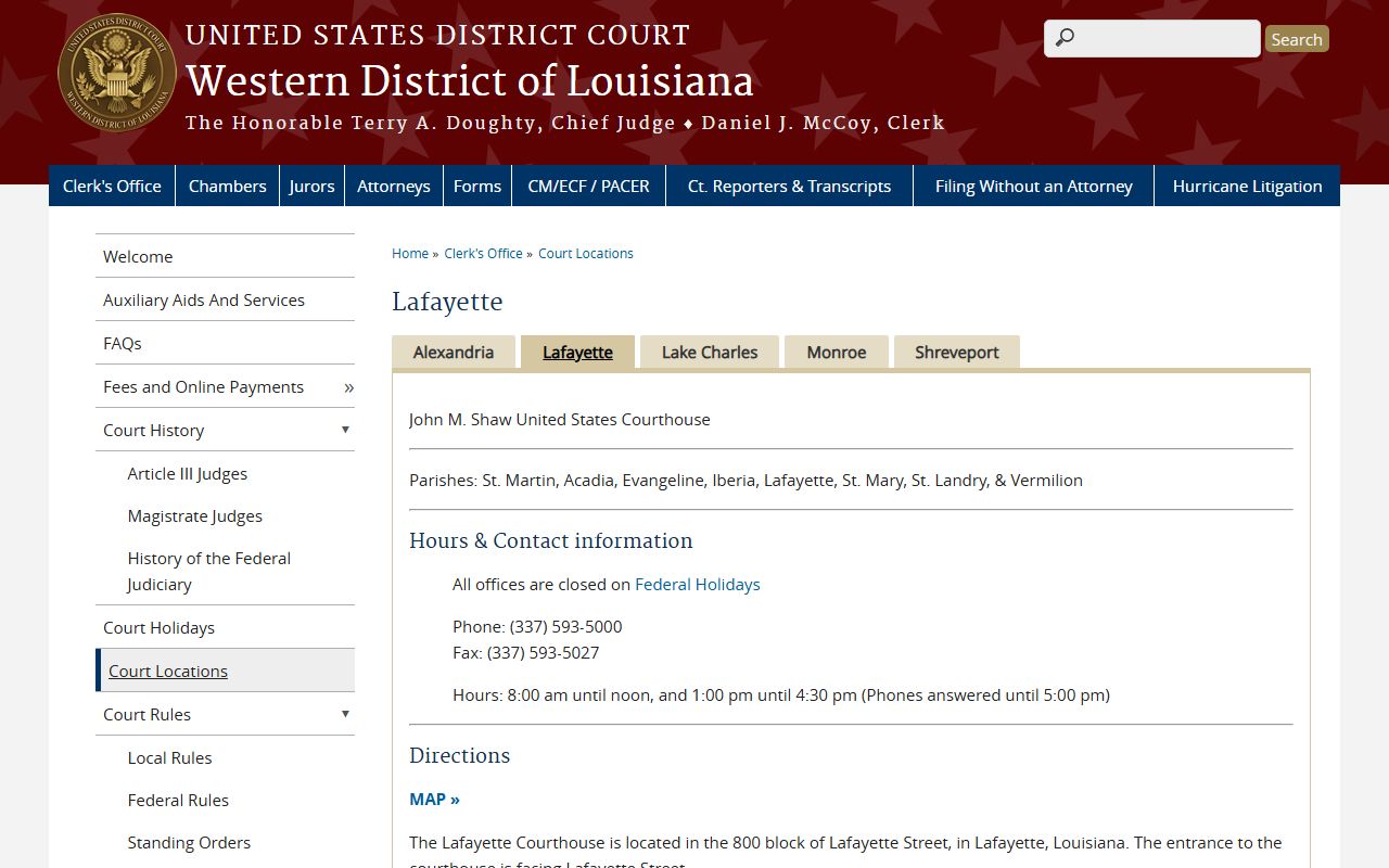 Lafayette Parish court records Western District federal courthouse