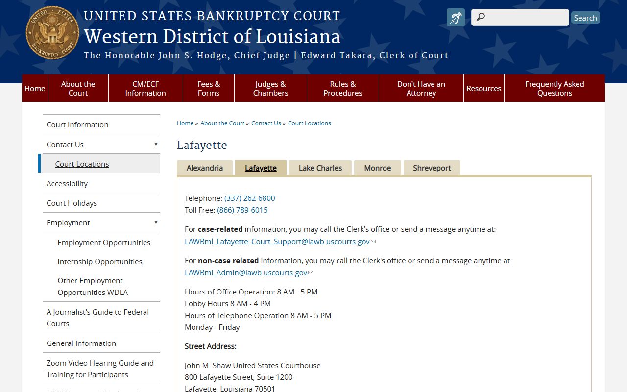 Lafayette Parish court records Western District bankruptcy court
