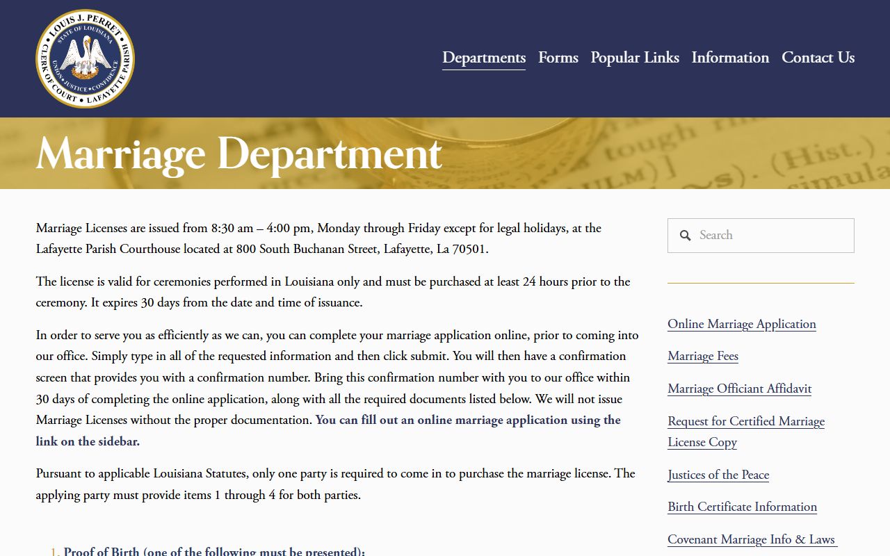 Lafayette Parish marriage records Clerk marriage license page