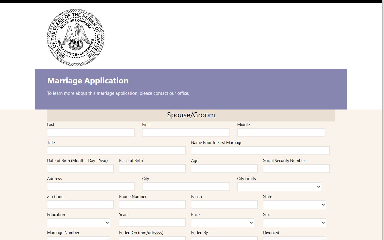Lafayette Parish marriage records online marriage application
