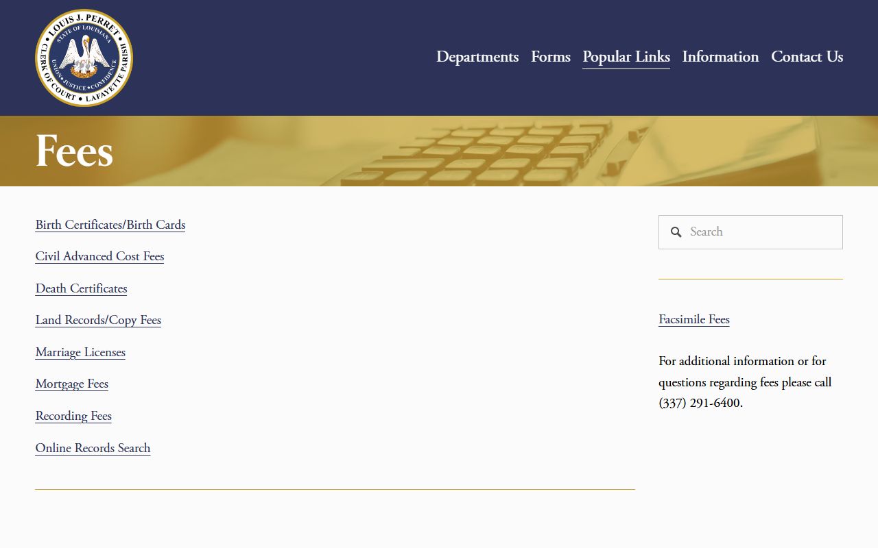 Lafayette Parish probate records succession fee schedule