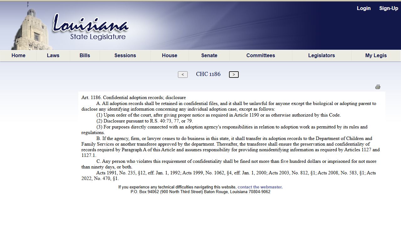 Lafayette Parish probate records Louisiana adoption confidentiality statute
