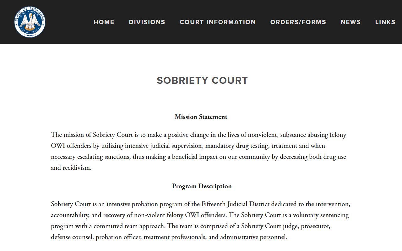 Lafayette Parish traffic court records 15th Judicial District Court Sobriety Court