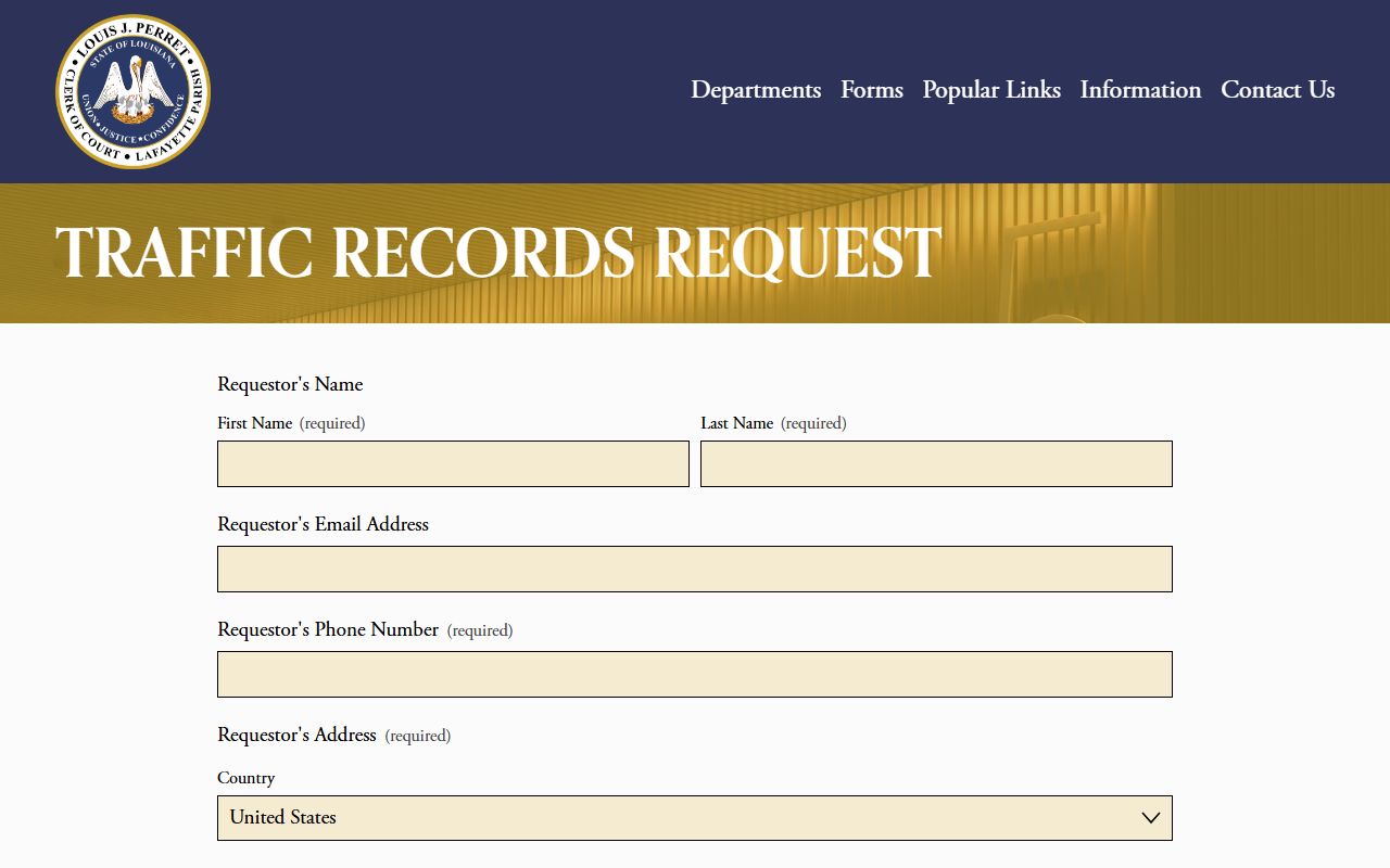 Lafayette Parish traffic court records Clerk traffic records request