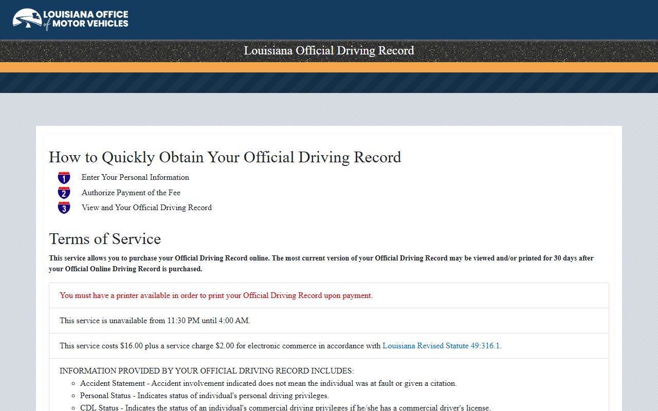 Lafayette Parish traffic court records Louisiana OMV official driving record